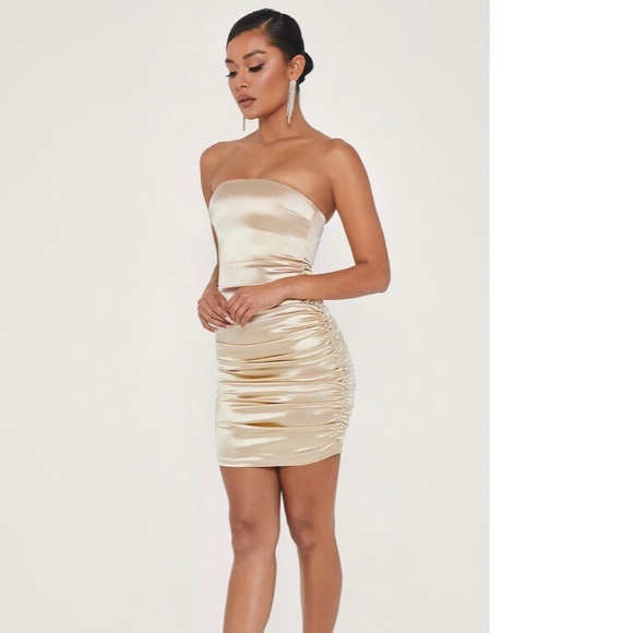 MESHKI Bernadette Strapless Ruched Side Dress - Picture 1 of 10
